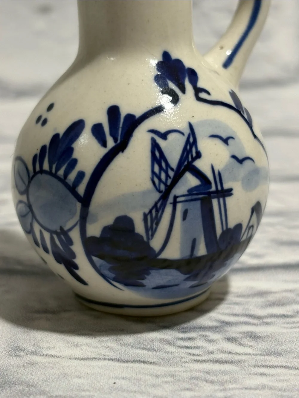 Vintage hand-painted Dutch delft miniature ceramic pitcher/jug pottery